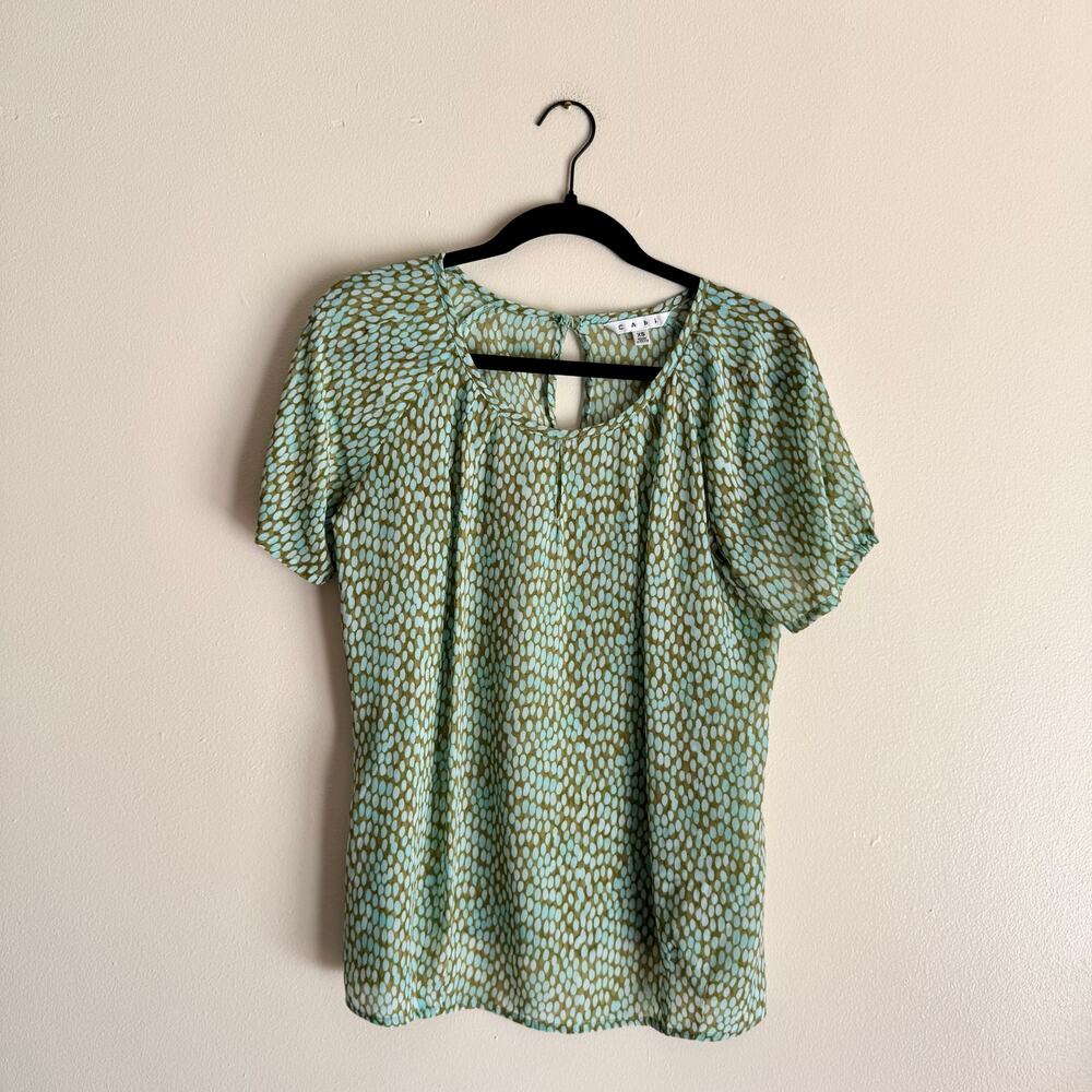 Cabi Blue Green Polka Dot Pebble Keyhole Short Sleeve Blouse - XS - Picture 7 of 7
